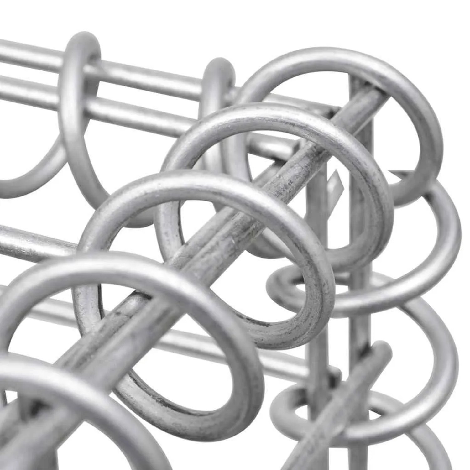 Detailansicht: Verzinkter Stahl des furnicato Gabionen-Hochbeets in Trapezform.