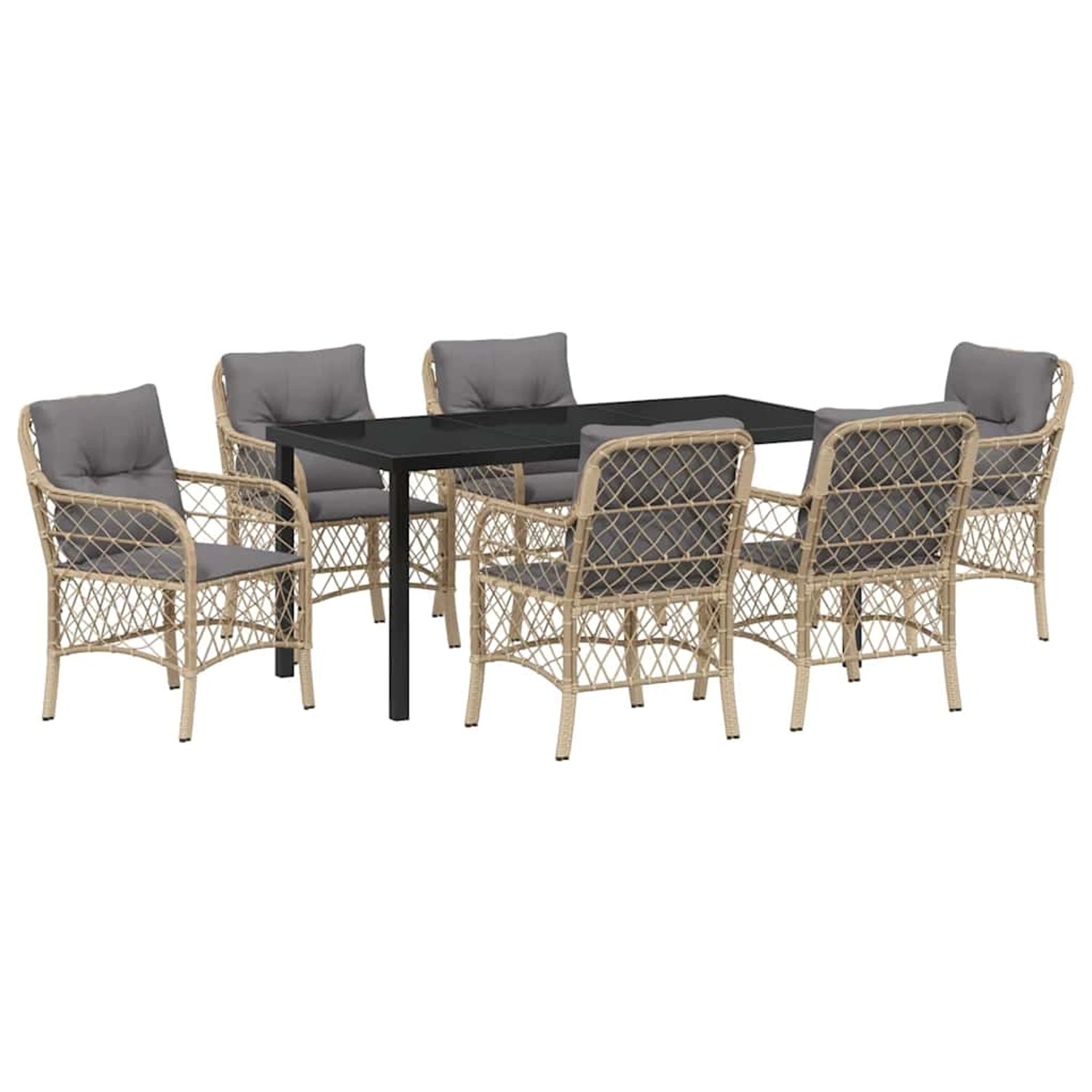 vidaXL Garten Essgruppe mit Kissen 7-Tlg Beige Poly Rattan 3380236 günstig online kaufen