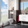 Modernes Badezimmer mit Fackelmann Einzelwaschtisch B.Clever, 90 cm, Weiß Hochglanz.