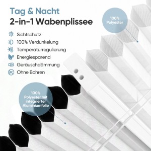 Weißes Sekey Day&Night Wabenplissee Klemmfix. Zeigt die doppelte Wabenstruktur für Verdunklung, Sichtschutz und Montage ohne Bohren.