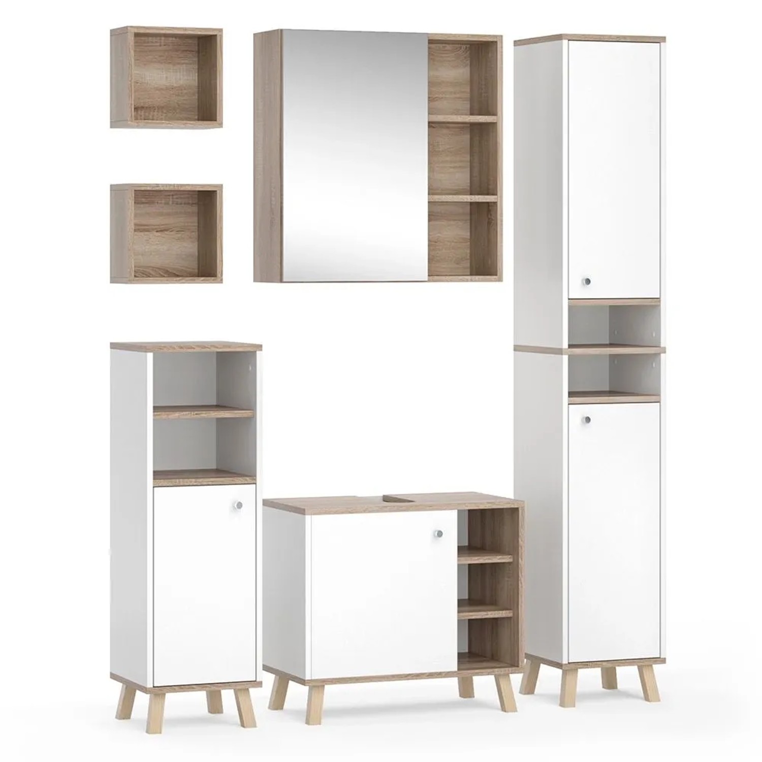 Vicco Badmöbel-Set Senyo Weiß 60 x 54 6-teilig