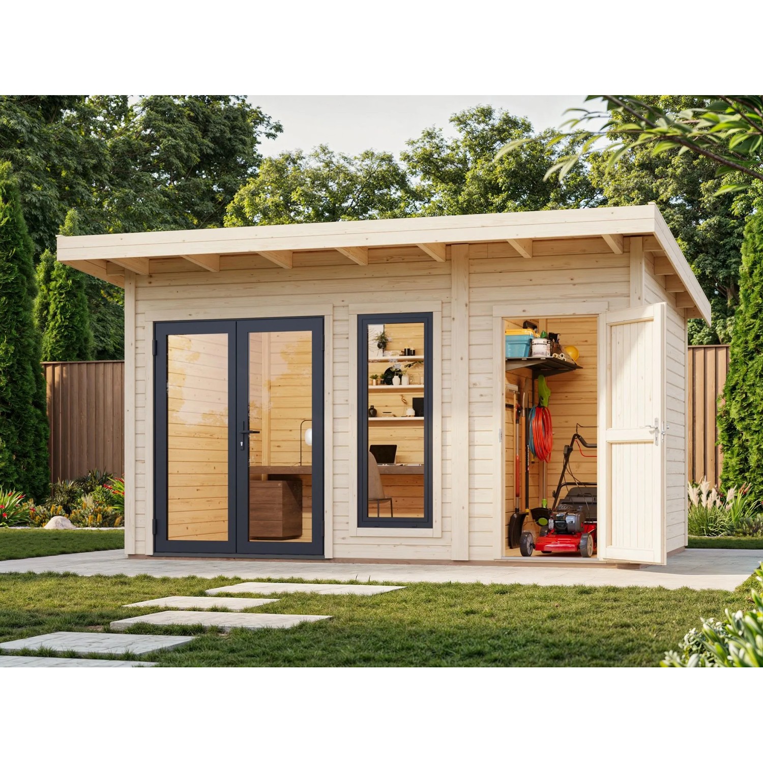 Palmako Holz-Gartenhaus Aurelia Pultdach Unbehandelt 436 cm x 300 cm 12,4 m²