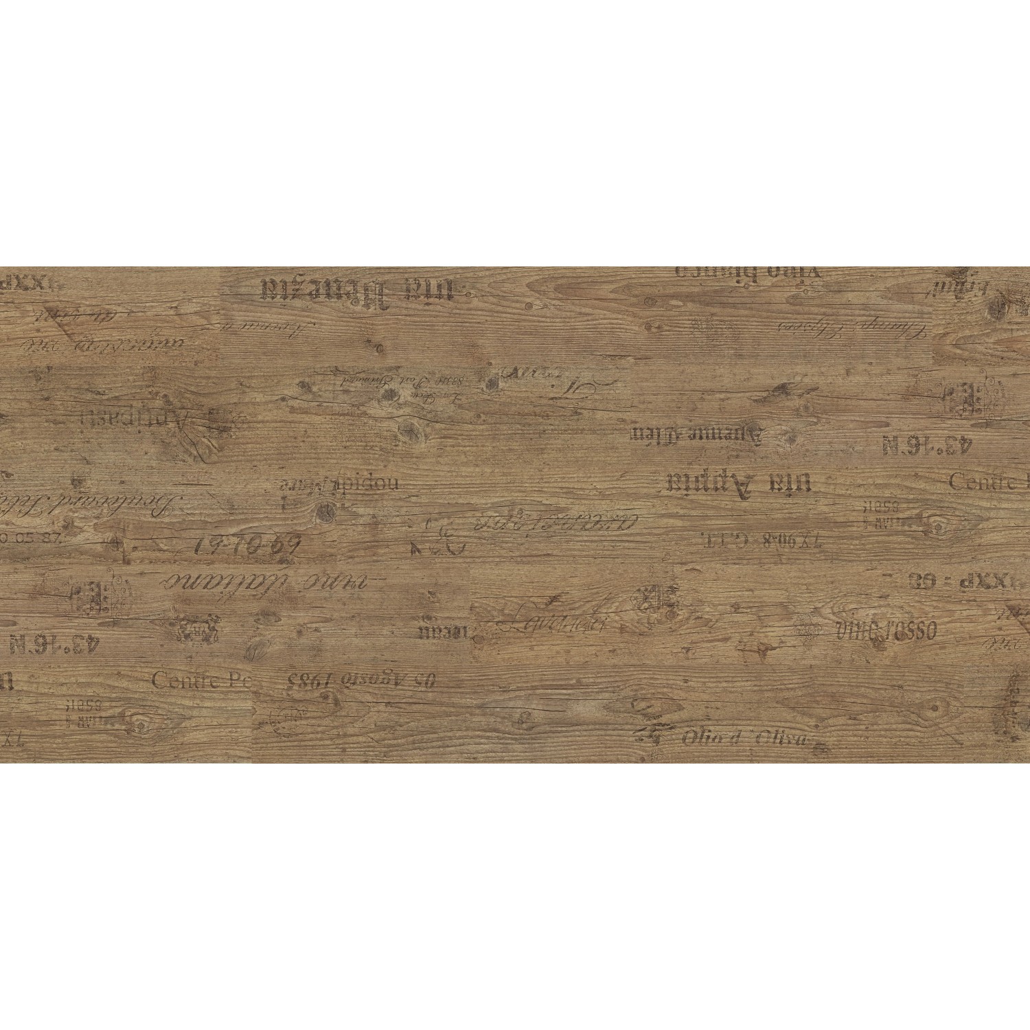 Kaindl Laminat 7mm Toscana Flair: Laminatboden in Holzoptik mit Schriftzügen.