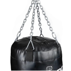Schwarzer DBX BUSHIDO Goliath Boxsack mit robusten Ketten zur Aufhängung. Profi Sandsack für Boxen & Kampfsport.