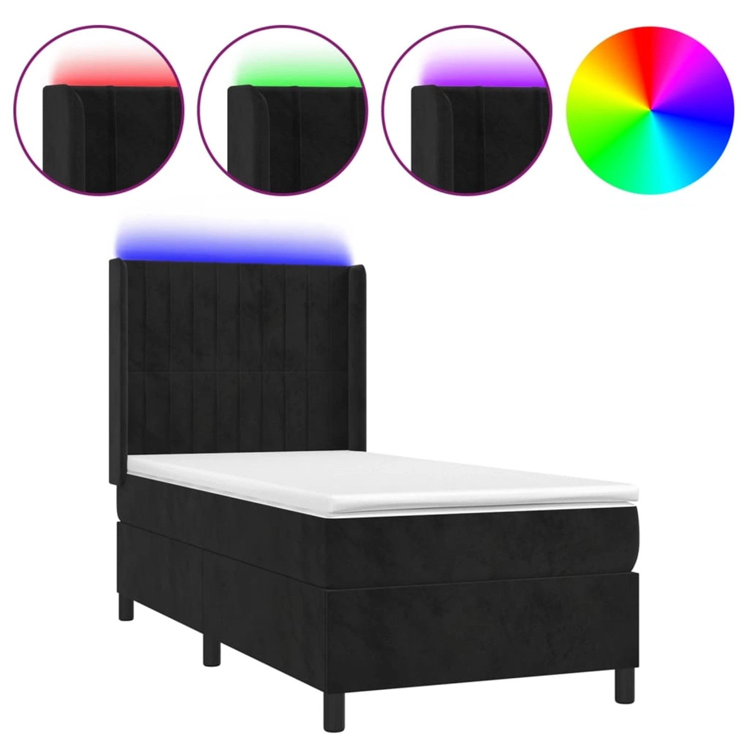 vidaXL Boxspringbett mit Matratze & LED Schwarz 90x200 cm Samt 3139663 günstig online kaufen