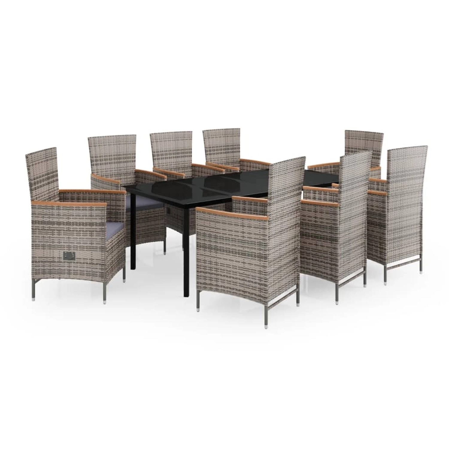 vidaXL 9-Tlg Garten-Essgruppe mit Auflagen Grau 3099436