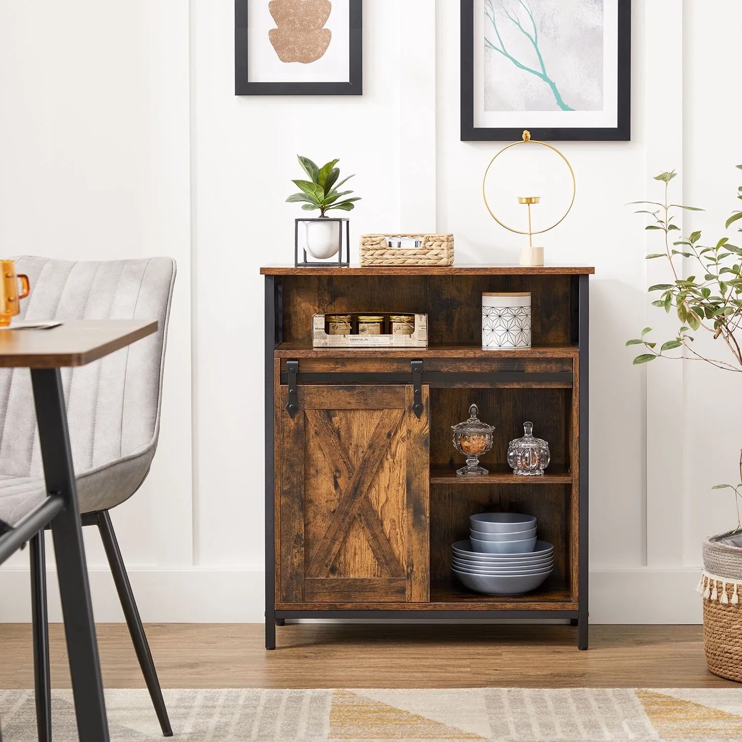 Vasagle Küchenschrank rustikal 30 x 70 x 80 cm Braun-Schwarz kaufen bei OBI