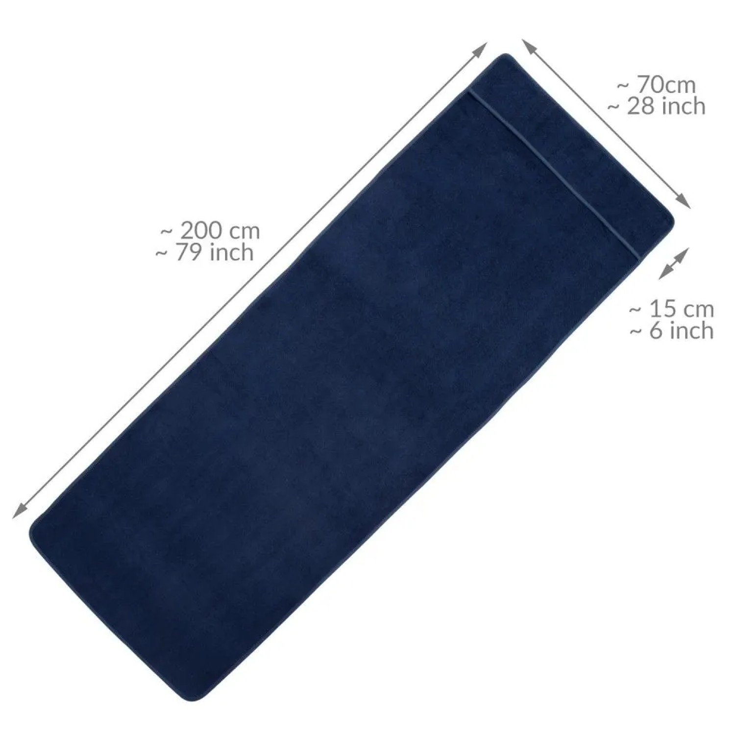 Dunkelblaues Beautissu Marbella Frottee Handtuch 200x70cm mit Kapuze und Rutschschutz für Sonnenliegen.