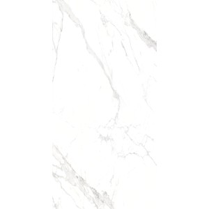 Weiße, matte Feinsteinzeug Bodenfliese, 60x120 cm, mit Marmor Optik für Innen- und Außenbereich.