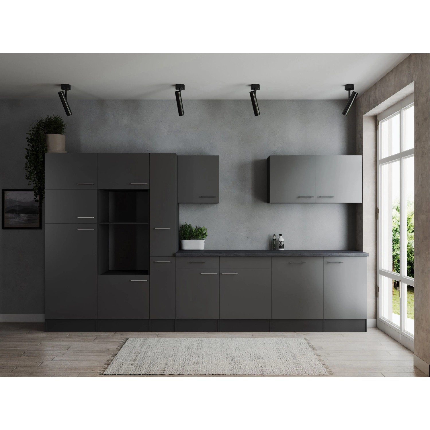 Respekta Küchenzeile Oliver 370 cm Grau ohne E-Geräte