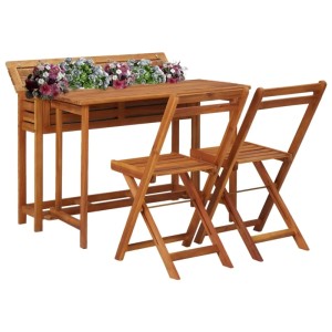 Gartentisch mit Hochbeet und 2 Stühlen aus Akazienholz. Gartenmöbel-Set mit Klappstühlen.