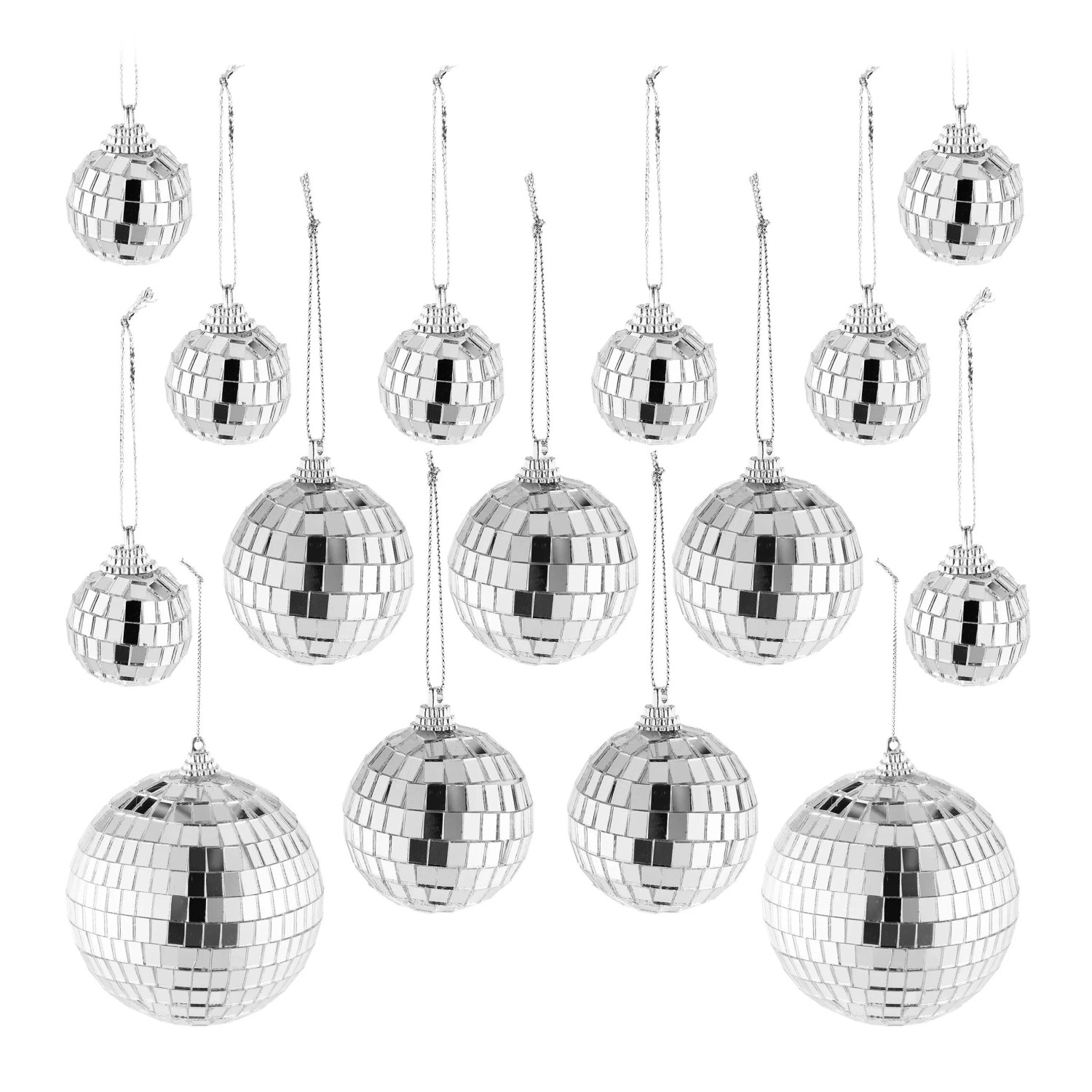 Relaxdays Discokugeln Glas Silber 15er Set Aufhängbar 3 Größen ø 3 cm 5 cm 10 cm