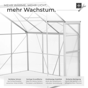Tectake Anlehngewächshaus mit Aluminiumrahmen und transparenten Polycarbonat-Scheiben.