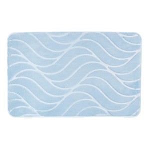 Türkiser Wenko Badteppich Memory Foam Tropic mit Wellenmuster, 50x80 cm.