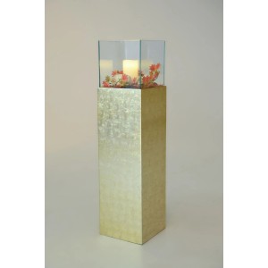 Vivanno Windlichtsäule Candela, 100cm, Blattgold Optik mit Glasaufsatz und Kerze.