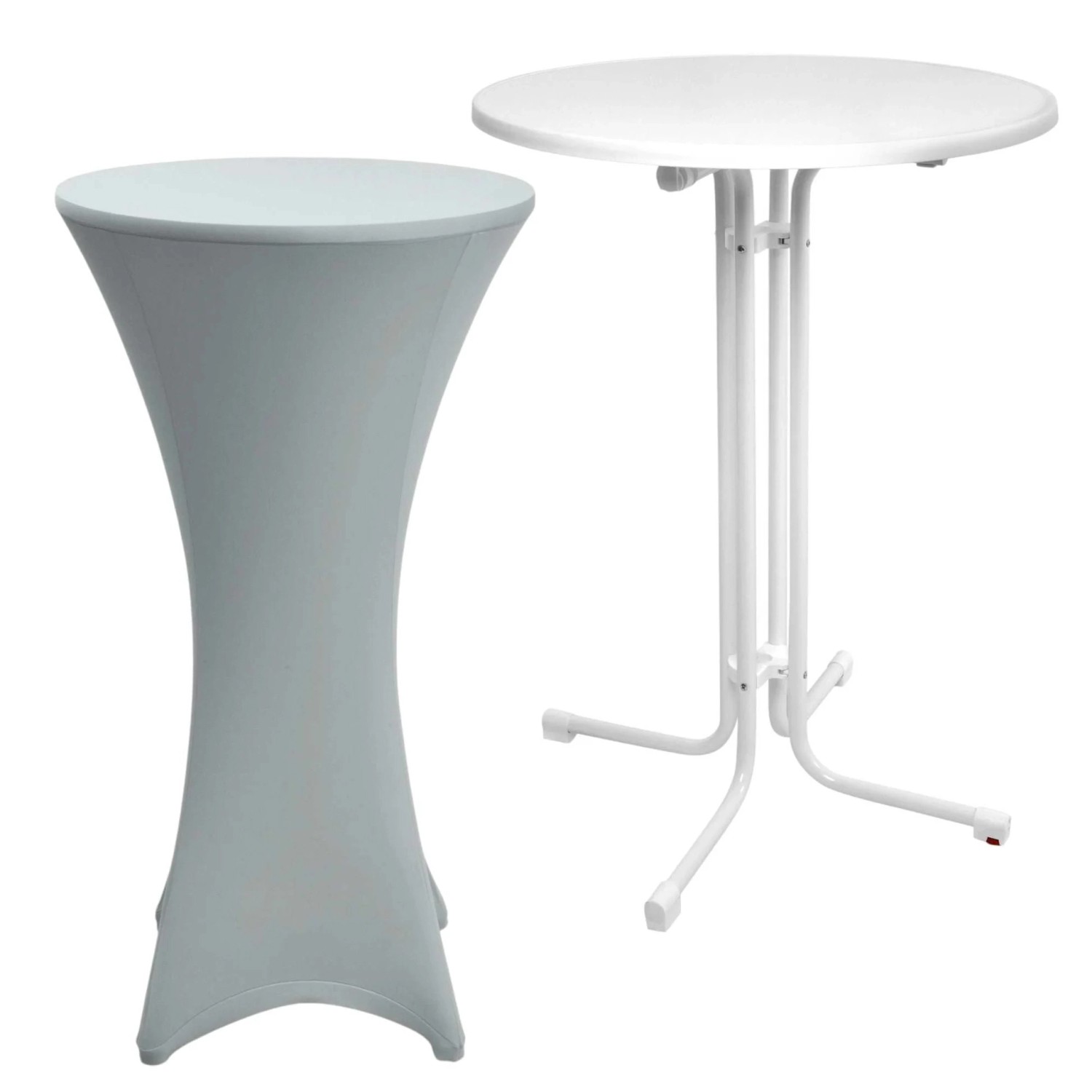 Beautissu Sylt Stehtisch Ø 70cm Weiß mit Stella Stehtischhusse Ø 70cm Silbe günstig online kaufen