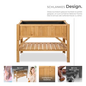 Tectake Hochbeet  Aus Holz  Mit Ablage Witterungsbeständig  119 x 53 x 90 cm Braun