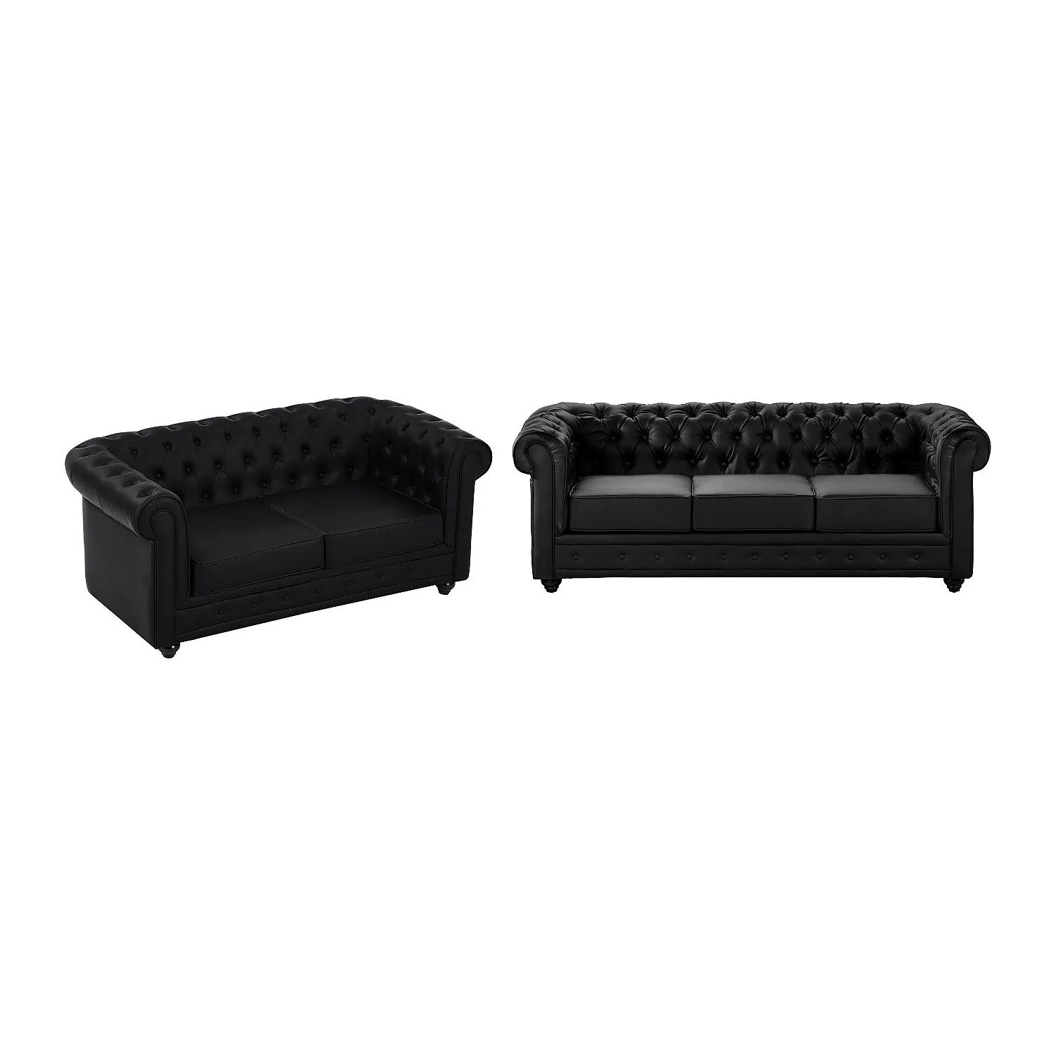 Vente-unique Couchgarnitur Chesterfield Schwarz 165 cm  205 cm