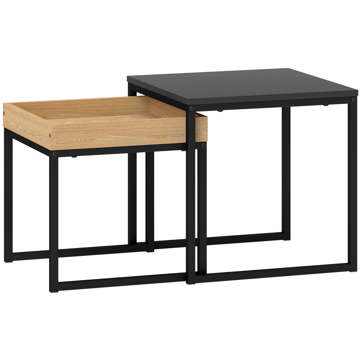 HOMCOM 2er-Set Couchtisch Eckiger Beistelltisch für Wohnzimmer Schwarz günstig online kaufen