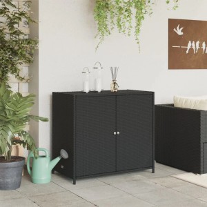 VidaXL Gartenschrank, schwarz, 83x45x76 cm, aus Poly Rattan. Ideal zur Aufbewahrung im Garten.