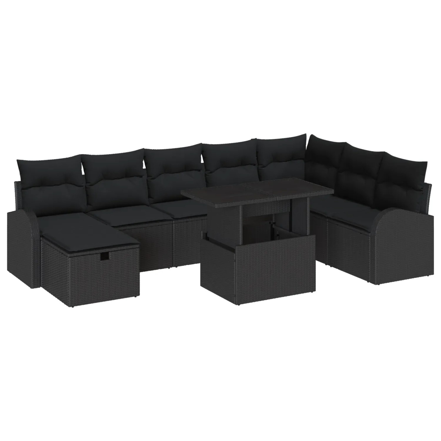 vidaXL 9-Teiliges Gartensofa-Set mit Kissen in Schwarz aus Poly Rattan 3361112