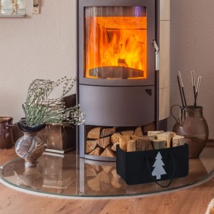 Relaxdays Kaminholztasche Filz Schwarz Mit Tannenbaum Motiv 50 cm x 25 cm x 25 cm