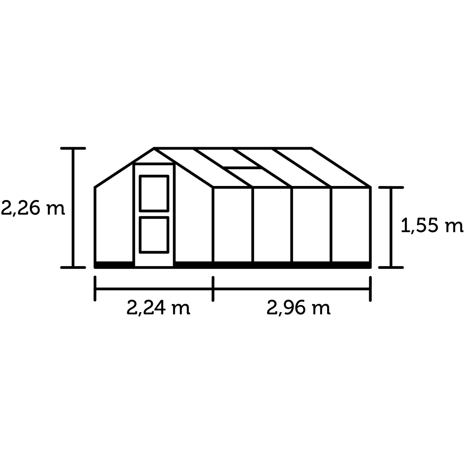 Skizze Juliana Gewächshaus Compact 6 Alu mit Maßen. Ideal für Pflanzen, Kräuter und Gemüse.