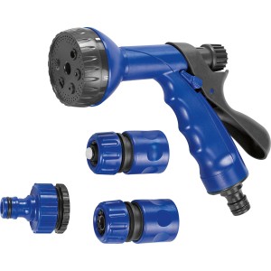 LUX-TOOLS Gartenbrausen-Set Classic, 4-teilig, blaue Gartenbrause mit Anschlussstücken.