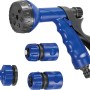 LUX-TOOLS Gartenbrausen-Set Classic, 4-teilig, blaue Gartenbrause mit Anschlussstücken.