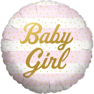 Party Factory Folienballon Baby Girl Rund Rosa Ø 45 cm
