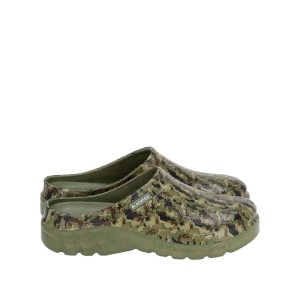 Blackfox Clog Sam Gr. 45 in Khaki mit Camouflage-Muster, ideal für Gartenarbeit.