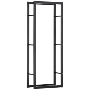 Schwarzes HOMCOM Kaminholzregal aus Stahl für Innen und Außen.