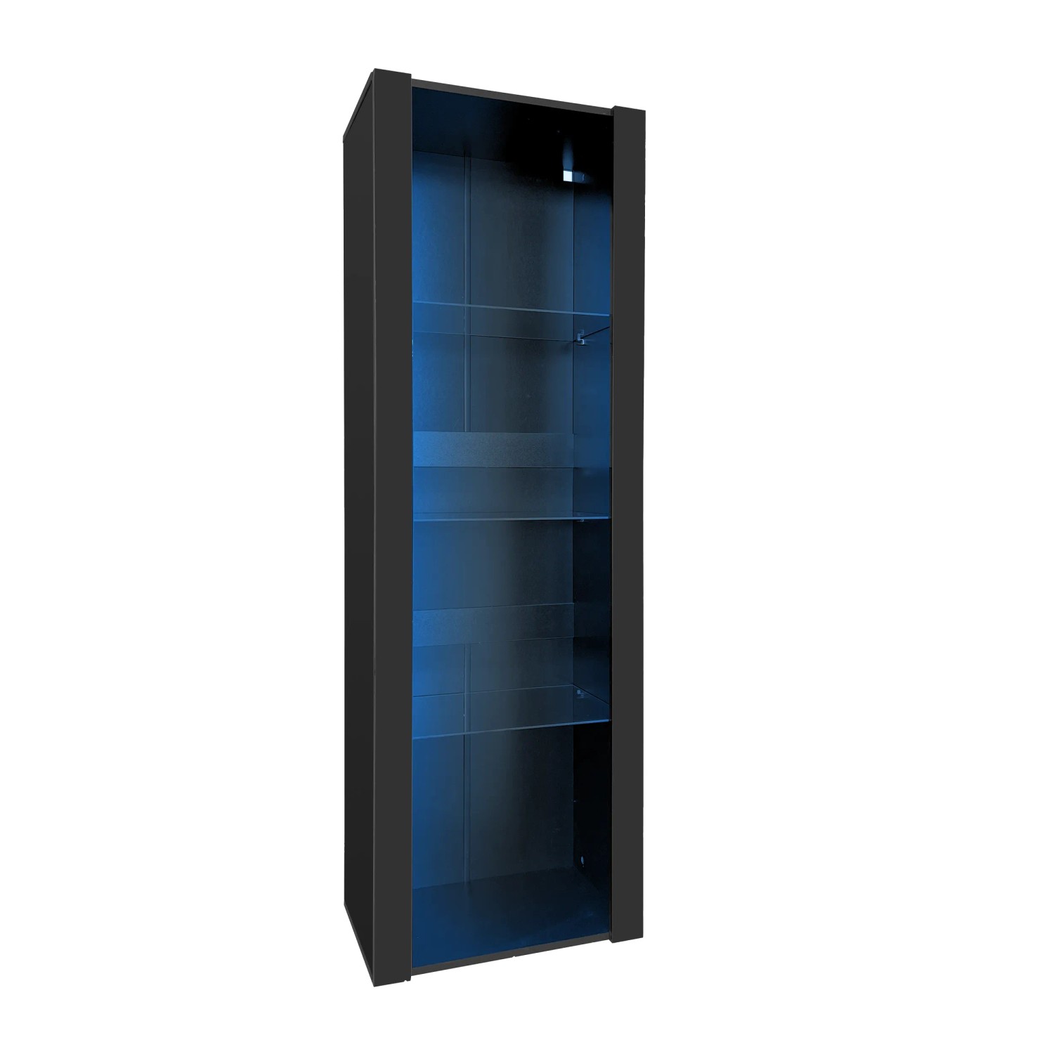 PXloue  LED  Vitrine Schwarz 55 x 38 x 166 cm Hochglanz Drei Glasböden Hochschrank