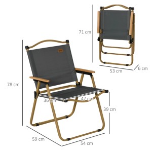 Outsunny Campingstuhl, dunkelgrauer Oxfordstoff, Stahlgestell, Maße: 54x59x78cm, zusammengeklappt und aufgebaut.