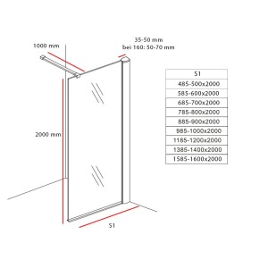Aloni Duschwand Duschabtrennung Spiegelglas 8mm 1400x2000mm