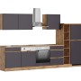 Moderne Held Möbel Küchenzeile Turin 330 cm in Graphit- und Wotaneiche-Optik mit E-Geräten.