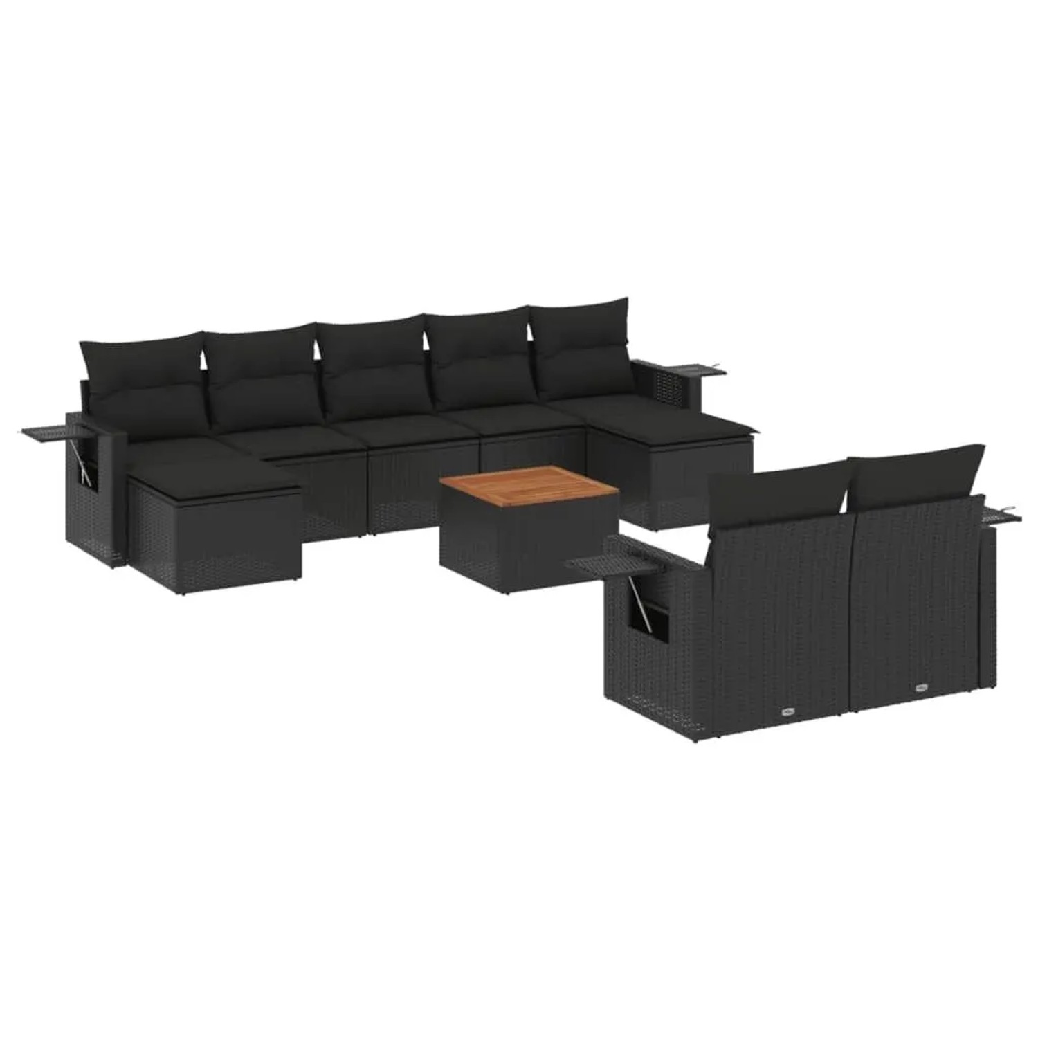 vidaXL 10-Tlg Garten-Sofagarnitur mit Kissen Schwarz Poly Rattan 3224774 günstig online kaufen
