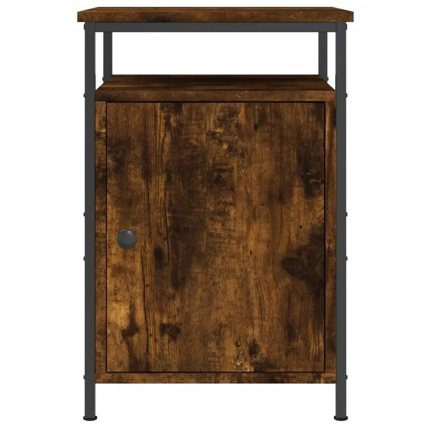 vidaXL Nachttisch Räuchereiche mit Tür, 40x42x60 cm, Holzwerkstoff und Metallgestell.