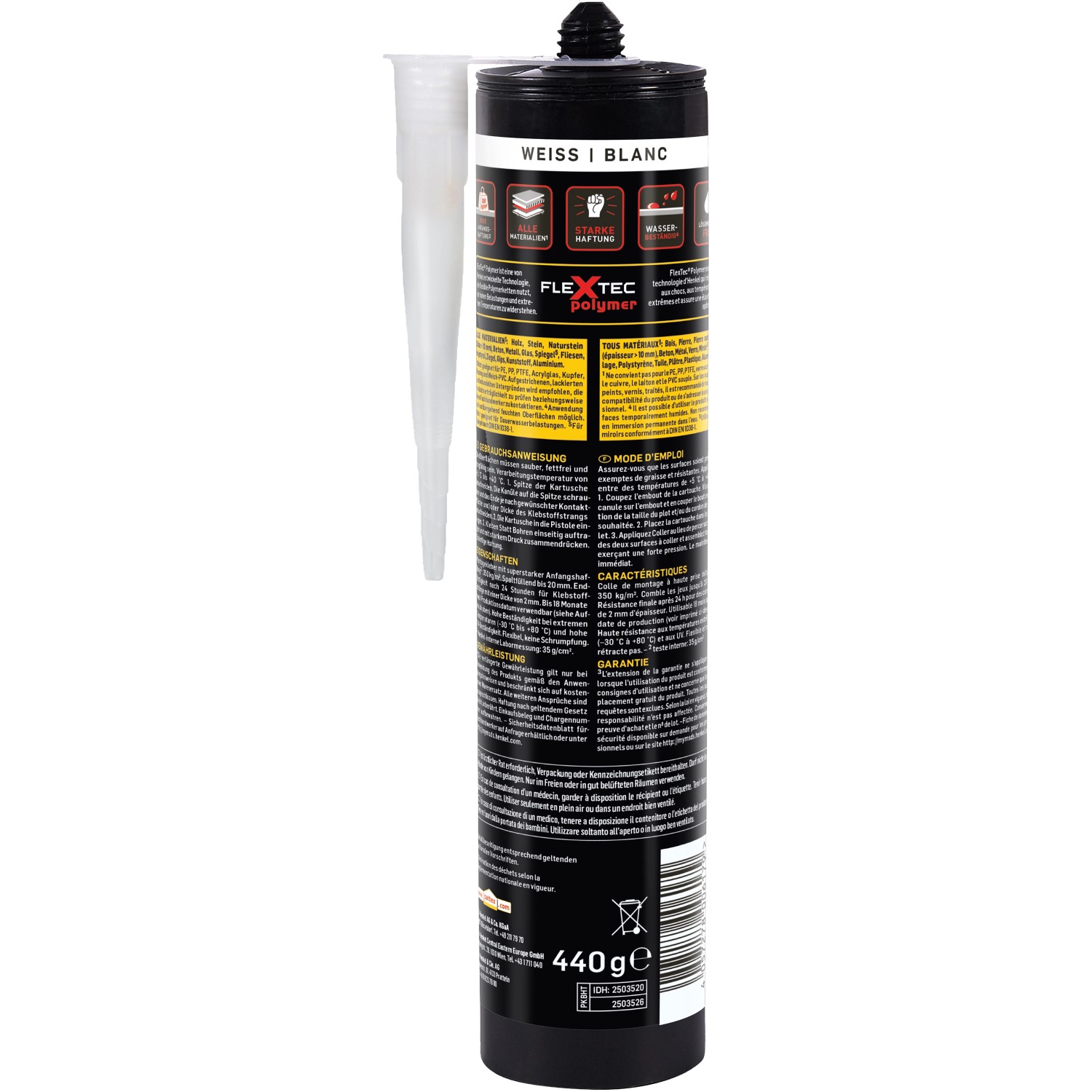 Pattex Montagekleber, Kleben statt Bohren, 440g Kartusche, Weiß. Kraftkleber für starken Halt.