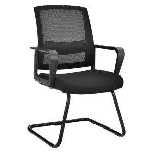 Schwarzer Costway Freischwinger Bürostuhl mit Armlehnen und Mesh-Rückenlehne.