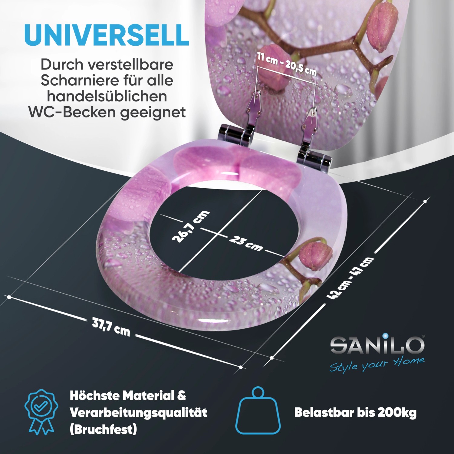 Sanilo WC-Sitz Blooming mit Absenkautomatik, Holz, Blumenmuster.