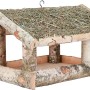 Vogelfutterhaus aus Birke mit Heudach, groß, zur Fütterung von Wildvögeln im Garten.