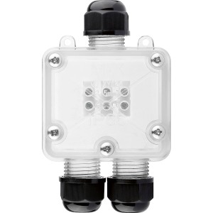 Wasserdichter Zwischenstecker IP68 für Kabel 3 x 0,75-2,5 mm² in transparent/schwarz.