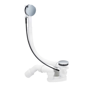 Bette Ab- und Überlaufgarnitur für Badewannen, Chrom-Details, weiße Rohre.