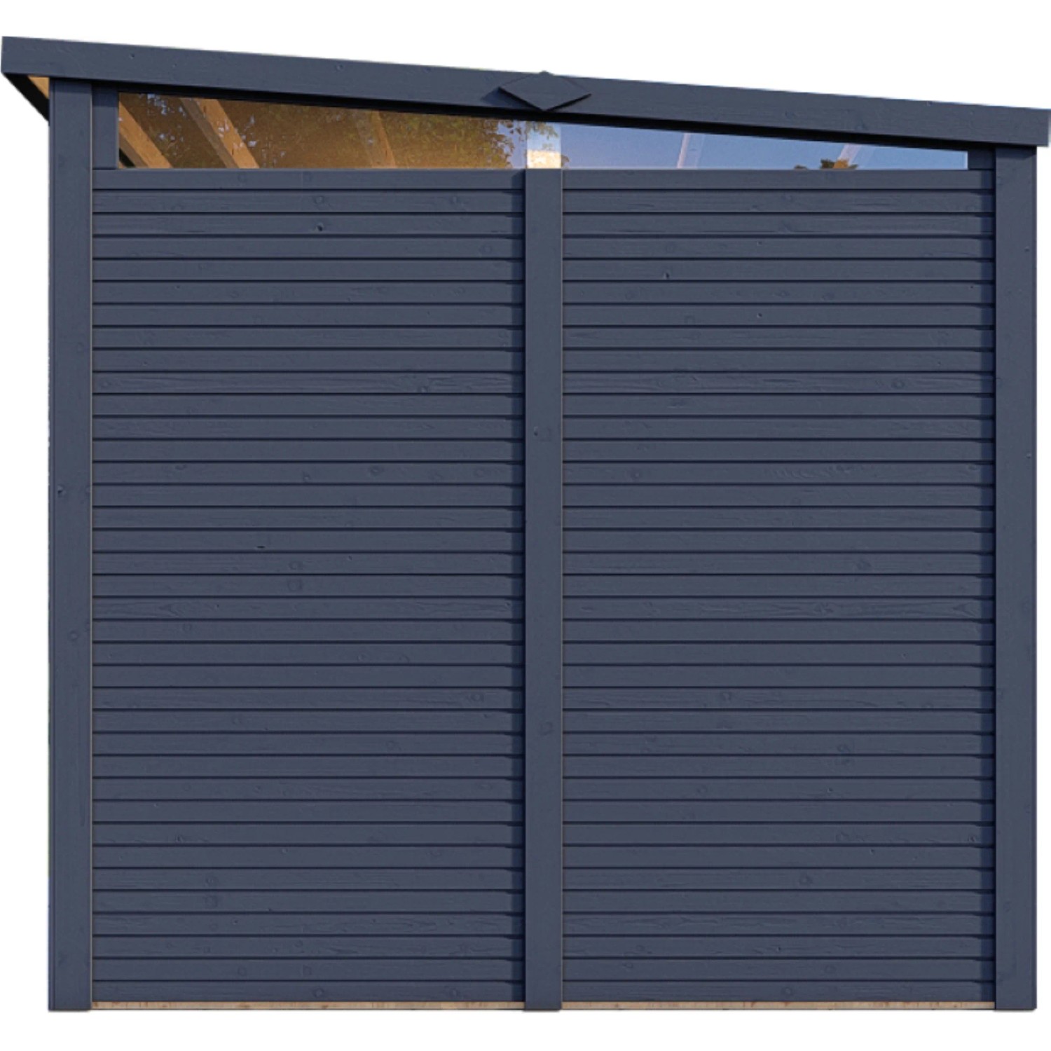 Anthrazitfarbenes Bertilo Gartenhaus Woodline Pent, 234x226 cm, aus Holz. Gartenhaus mit Pultdach.