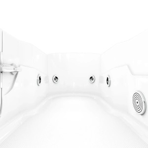 Weiße AquaVapore Senioren-Whirlpoolwanne mit Tür, Innenansicht mit Massagedüsen.