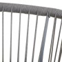 Nahaufnahme des hellgrauen Seilgeflechts und des grauen Metallrahmens eines Barhockers. Modernes Rope-Design.