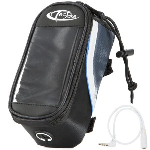 Tectake Fahrradtasche mit Rahmenbefestigung, schwarz, grau, blau, inklusive Audio-Verlängerung.
