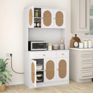 Costway Küchenschrank mit 2 Steckdosen & 2 Usb-Anschlüssen Weiß