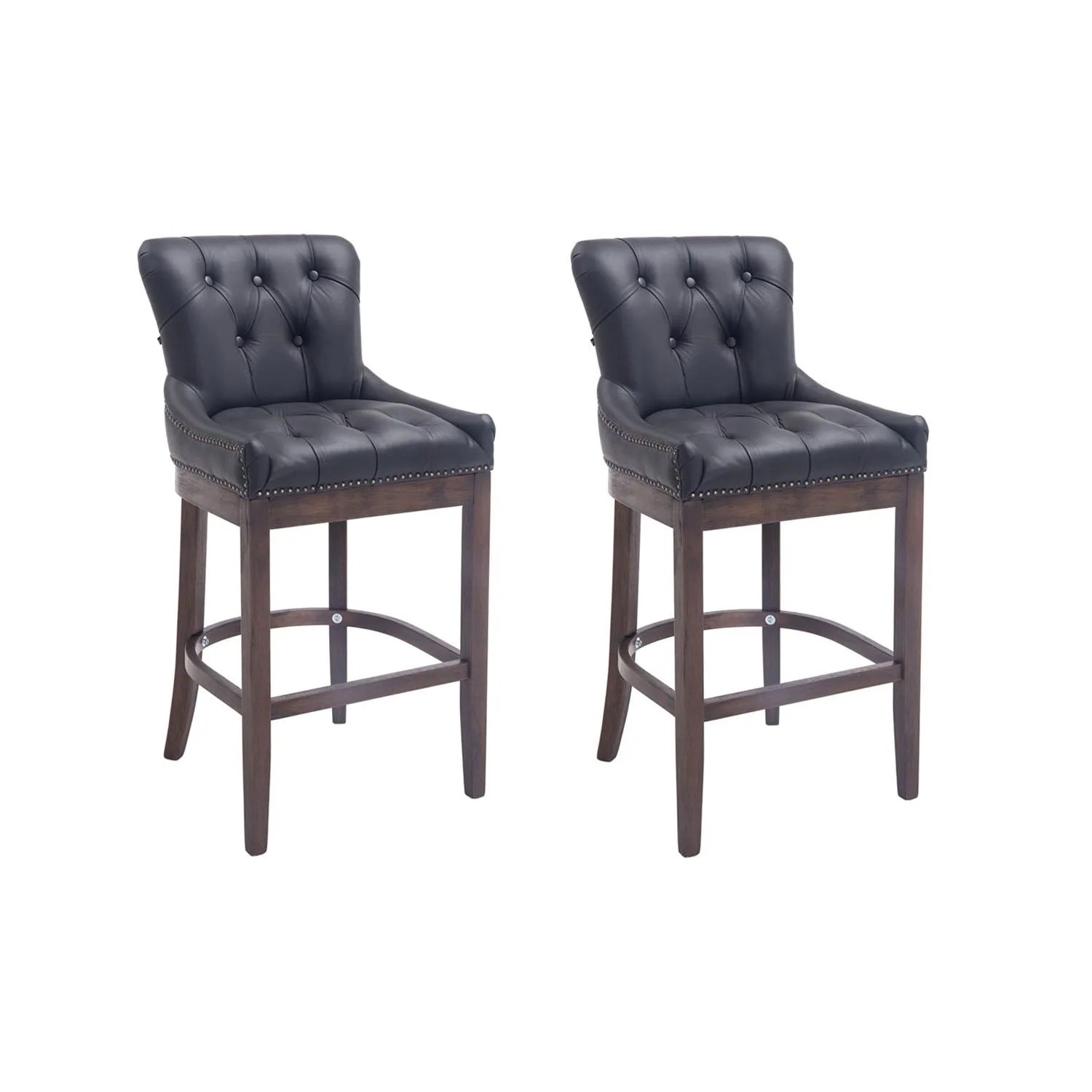 CLP 2er Set Barhocker Lakewood Echtleder Schwarz/Antik